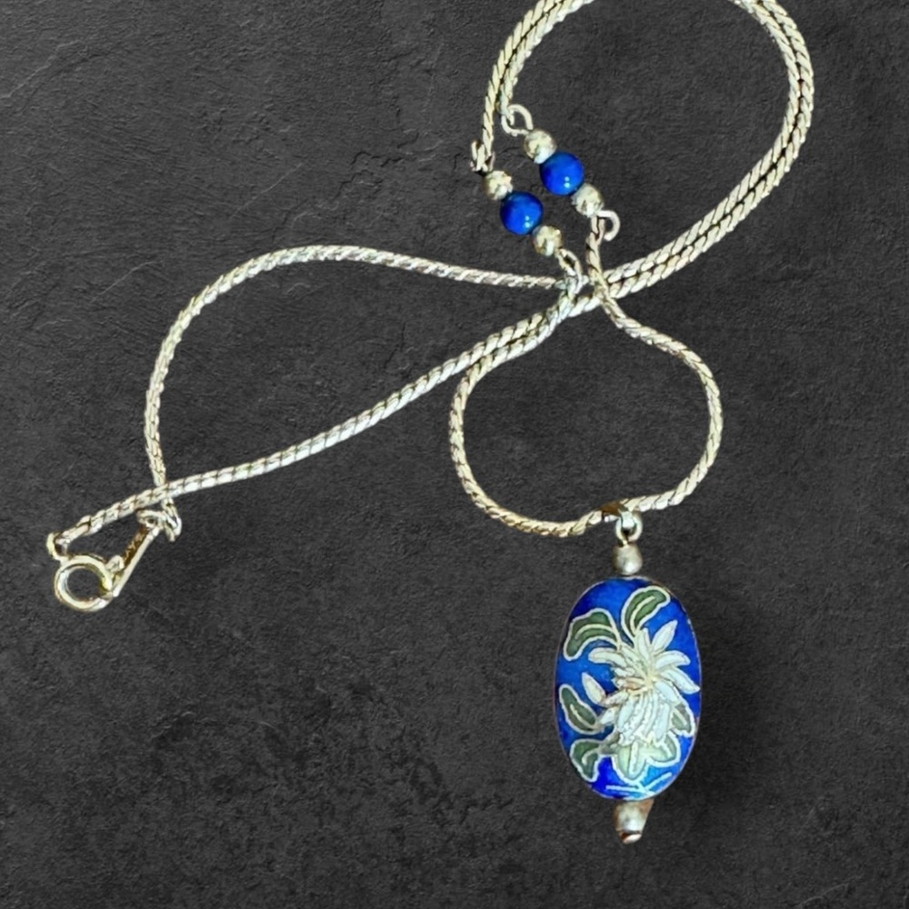Vintage Avon Cloisonné Blue and Gold Necklace